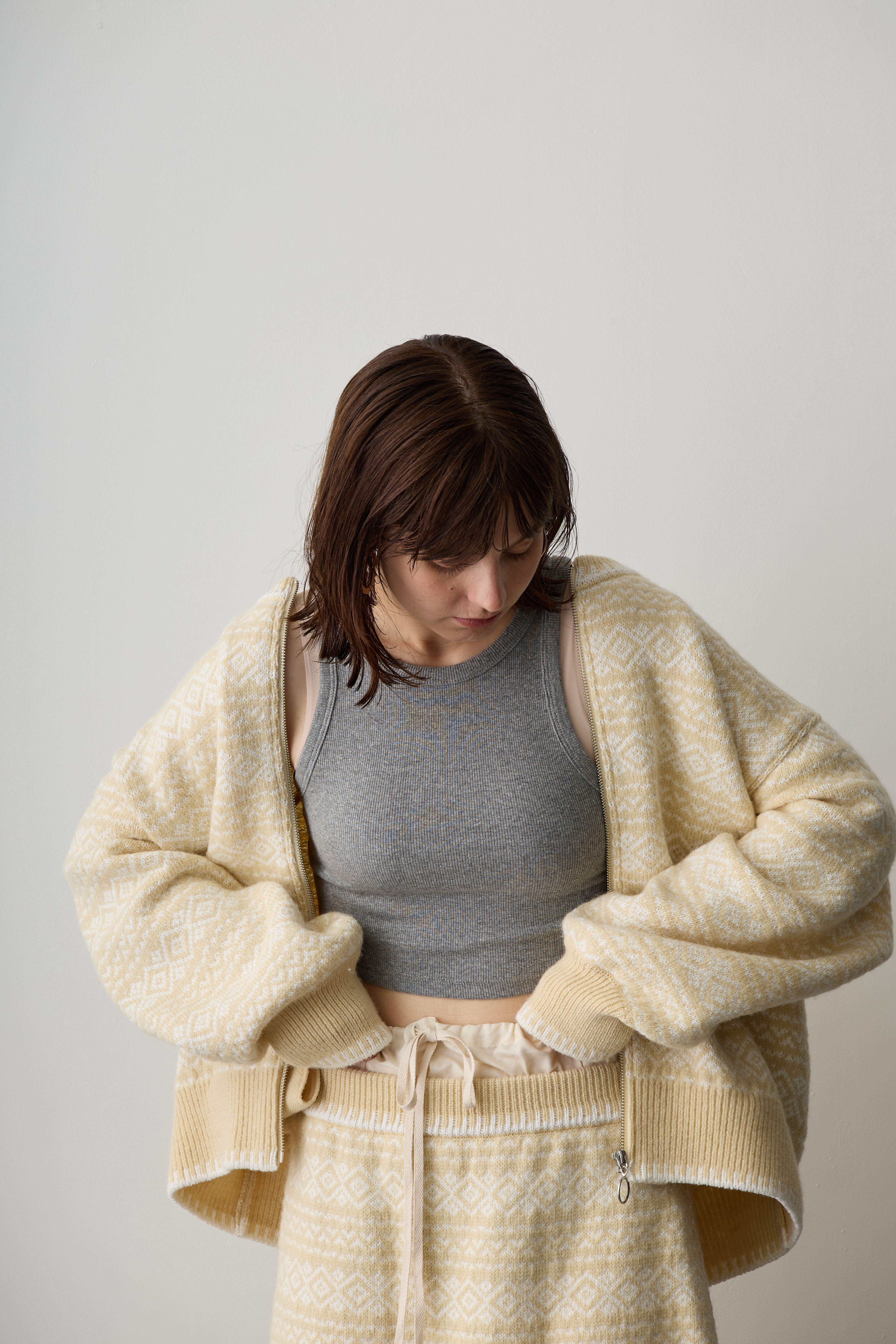 Undyed wool jacquard knit blouson – amime to amime
