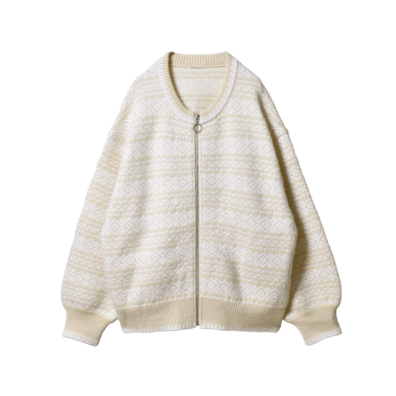 Undyed wool jacquard knit blouson